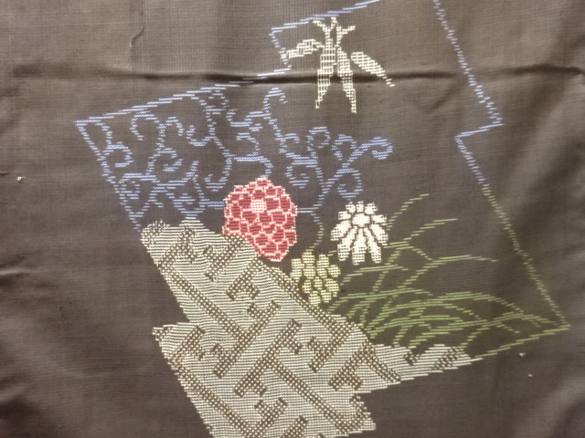 JAPANESE KIMONO / ANTIQUE KIMONO / SILK / DORO OSHIMA TSUMUGI / WOVEN KIKU